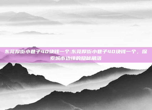 东莞厚街小巷子40块钱一个:东莞厚街小巷子40块钱一个，探索城市边缘的隐秘角落