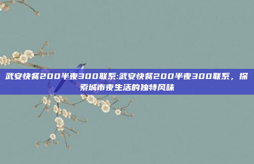 武安快餐200半夜300联系:武安快餐200半夜300联系，探索城市夜生活的独特风味