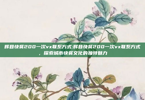 辉县快餐200一次vx联系方式:辉县快餐200一次vx联系方式，探索城市快餐文化的独特魅力